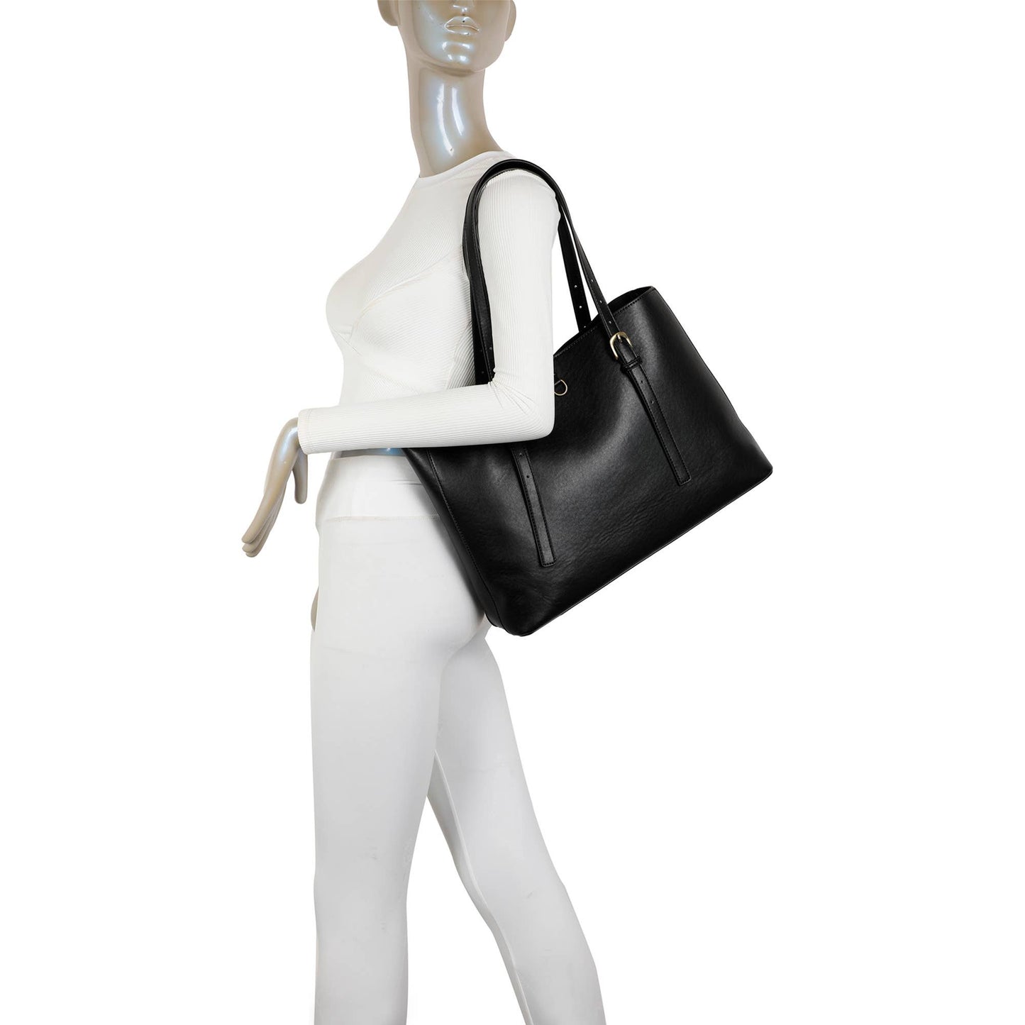 Isla Biodegradable Vegan Leather with detachable bag XL Tote: Black