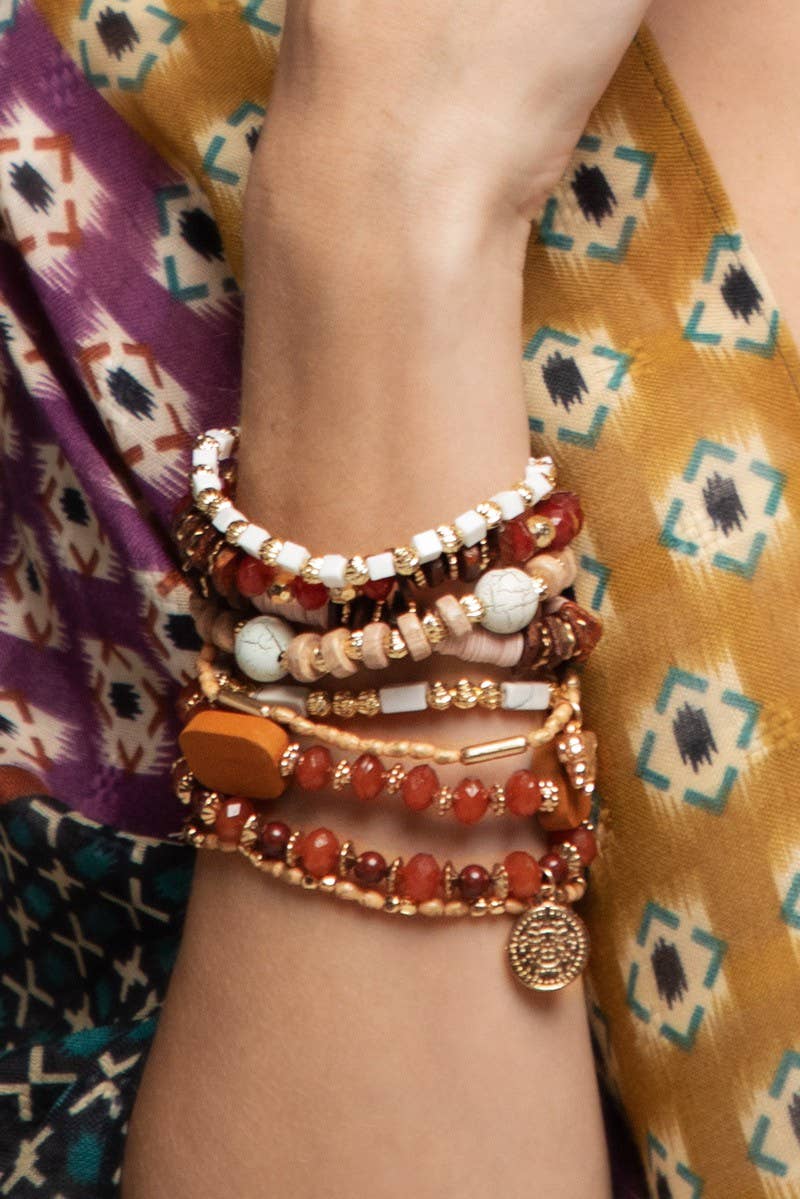 Multi Layered Natural Stone Bracelet: Pink Sand(Gdbrw) / OS
