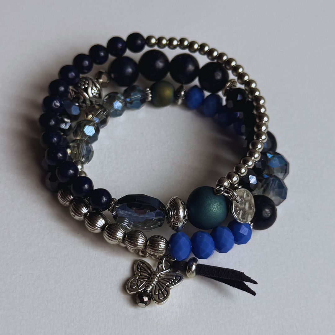 Midnight Butterfly Beaded Coil Bracelet