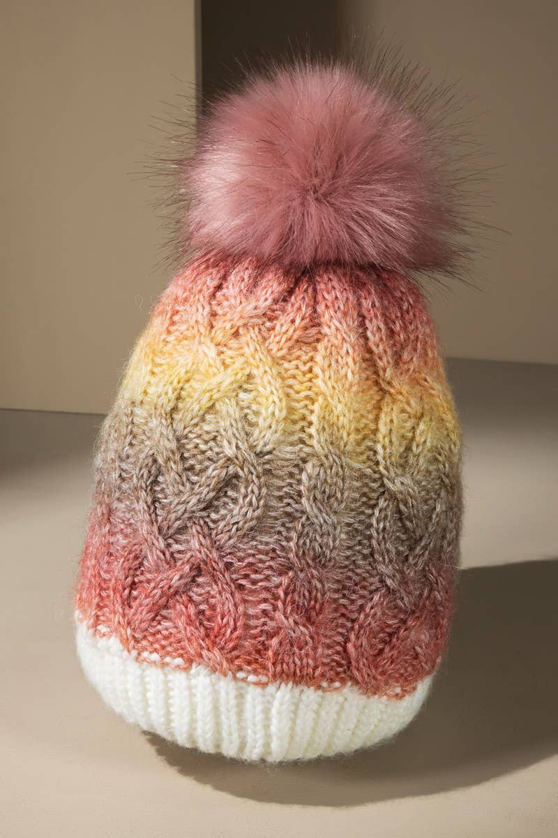 Colored Cable Knitted Beanie (2 Colors: Sunset and Gray)