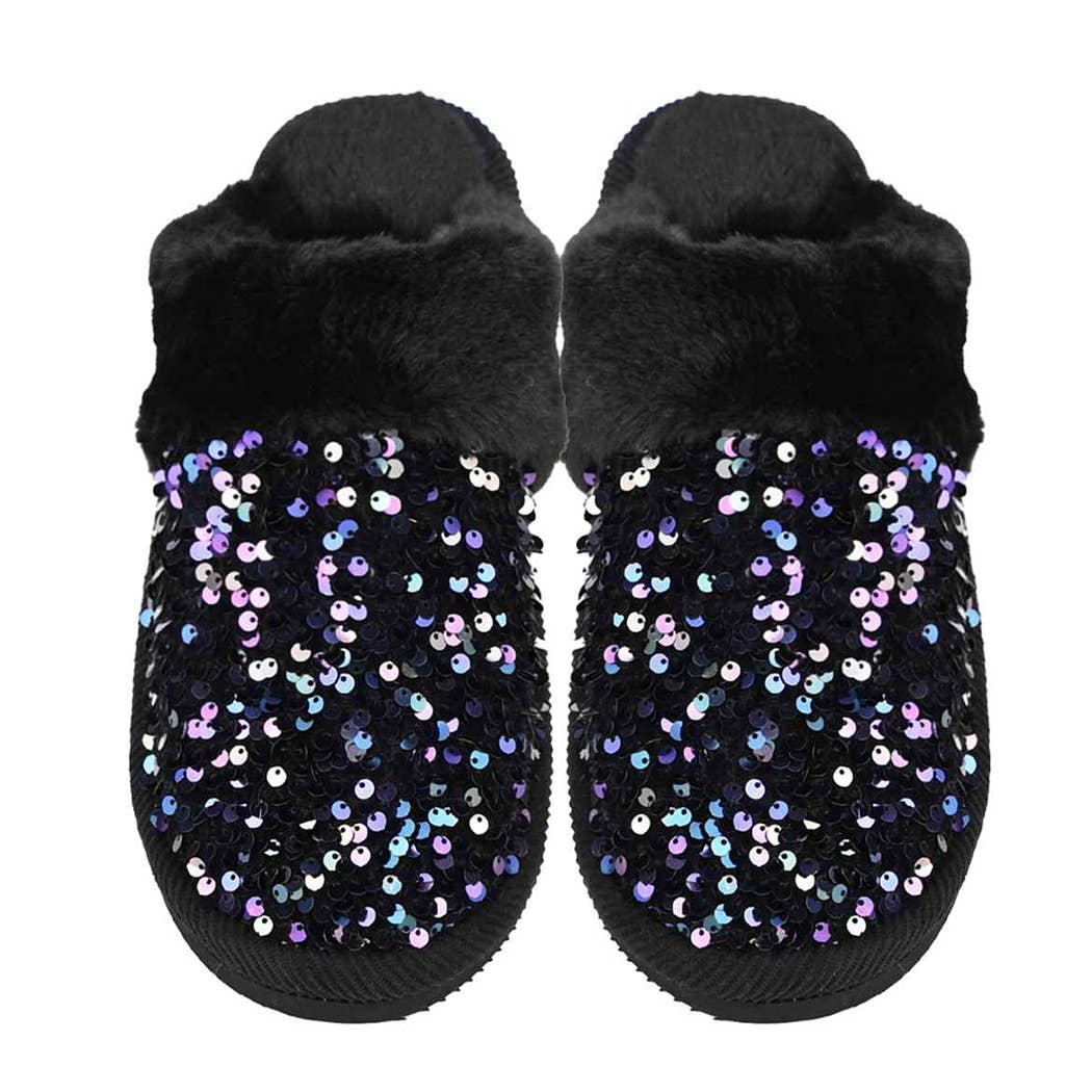 Sequin Faux Fur Home Slippers (Purple)