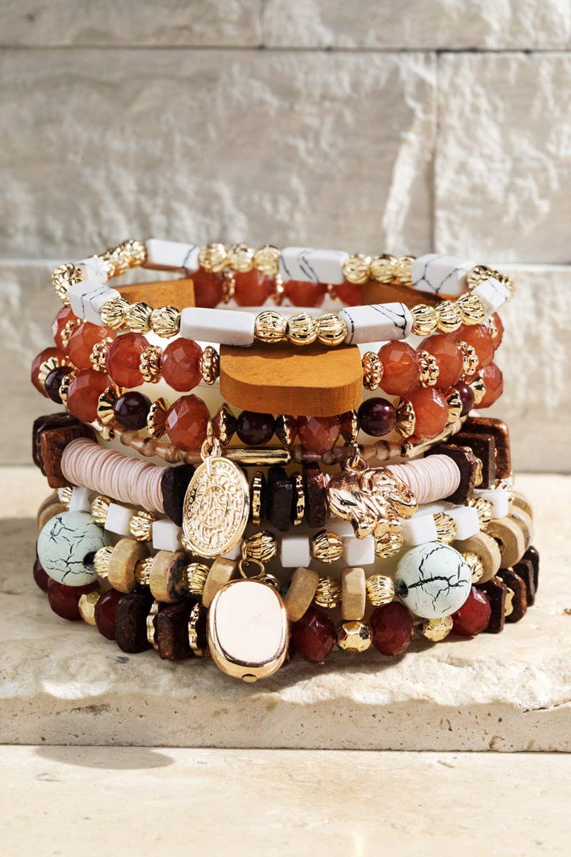 Multi Layered Natural Stone Bracelet: Pink Sand(Gdbrw) / OS