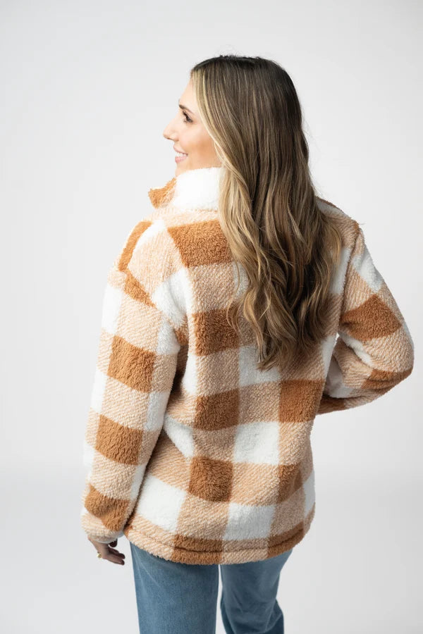 Sherpa Plaid Pullover - Camel