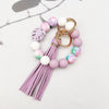 Silicone Beaded Bracelet Keychain with Tassel & Leaf Charm