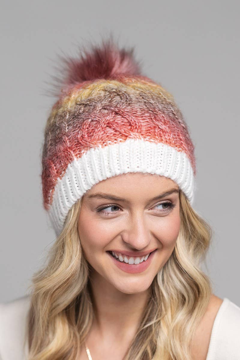 Colored Cable Knitted Beanie (2 Colors: Sunset and Gray)