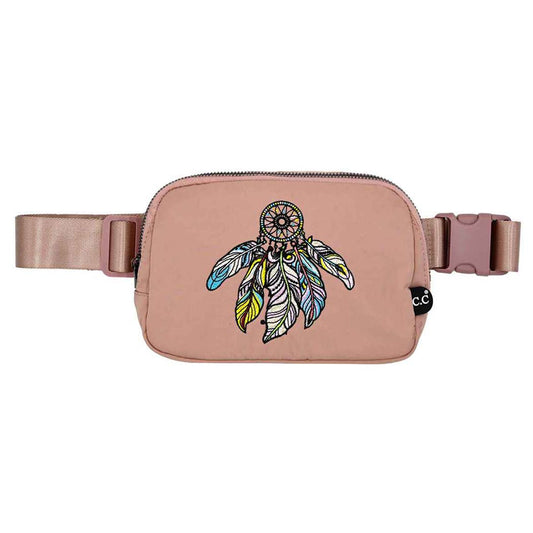 Colorful Dreamcatcher Embroidery Fanny Pack (Dusty Rose & Gray)