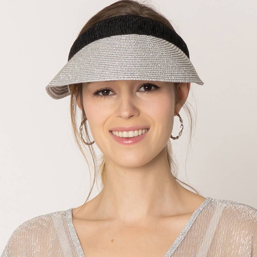 Metallic Straw Natural Material Sun Visor (Silver)