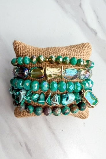 Natural Stone Five-Strand Bracelet Stack