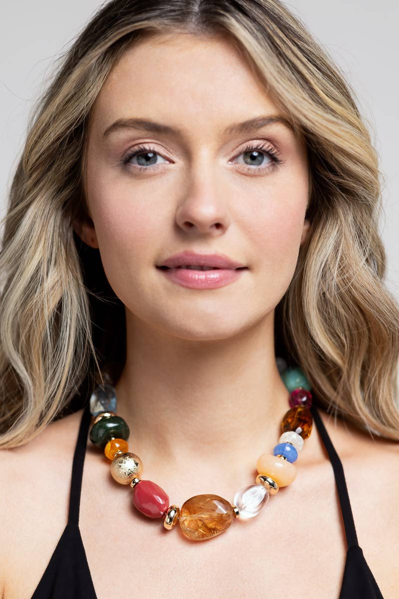 Colorful Mixed Natural Stone Necklace: Multi(Mu) / OS