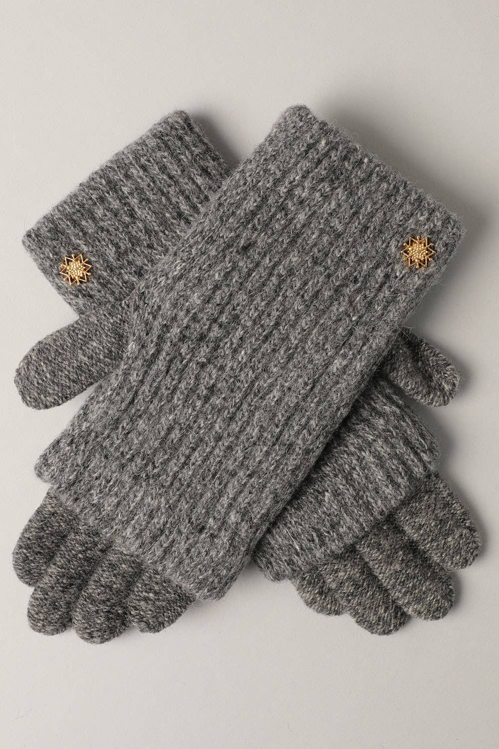 Winter Wool Blend Double Layer Knitted Gloves:Grey