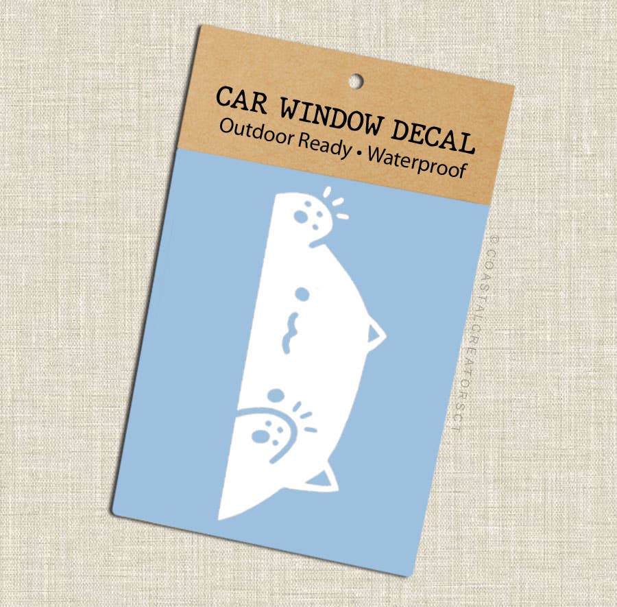 Cat Waving White Vinyl Window Sticker Decal
