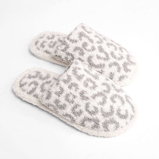 Winter Luxury Soft Leopard Pattern Slipper (Grey)
