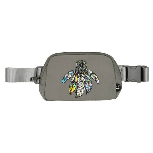 Colorful Dreamcatcher Embroidery Fanny Pack (Dusty Rose & Gray)