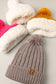 Winter Rib Knitted Sherpa Lined Pom Pom Beanie Hat: Purple