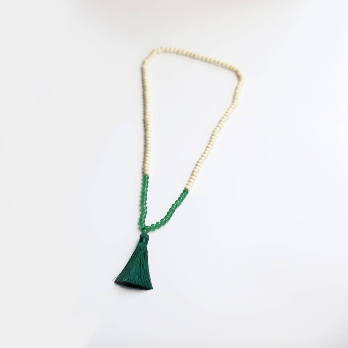 Boho Vibe Wood Bead & Tassel Necklace