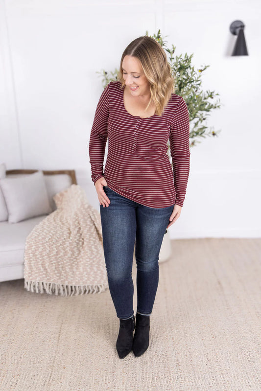 Striped Henley Long Sleeve - 5 Colors