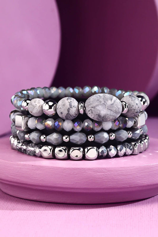 4 Row Stretch Natural Stone CCB Beads Bracelet: CRAZY JASPER(RHCJ)