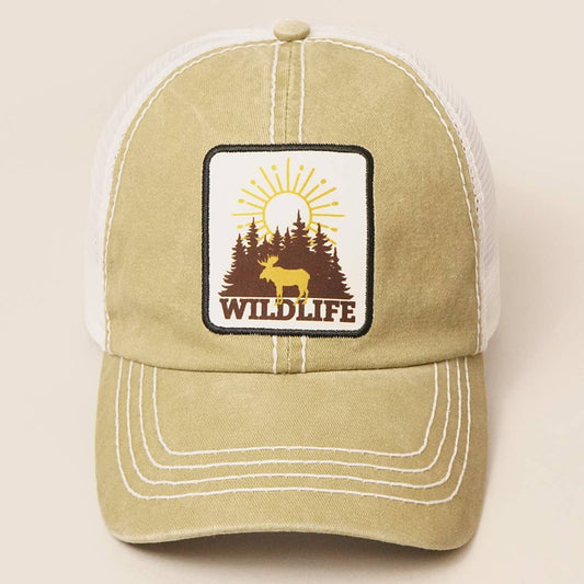 Wild Life Patch Mesh back Baseball Cap (Khaki)