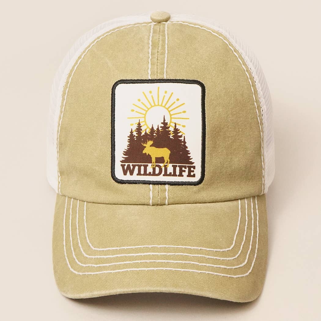 Wild Life Patch Mesh back Baseball Cap (Khaki)
