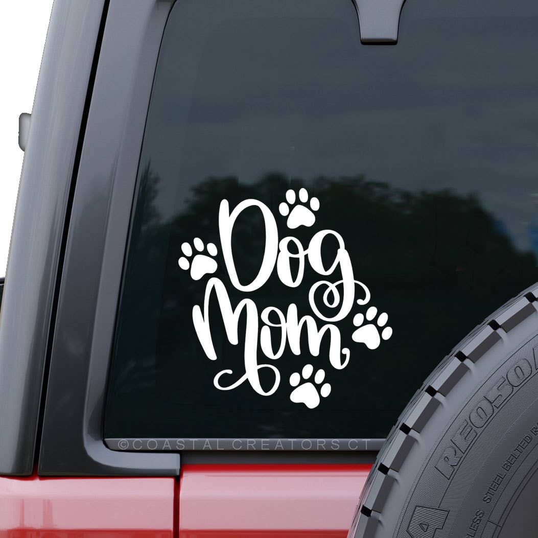 "Dog Mom" Hearts White Vinyl Car Window Decal