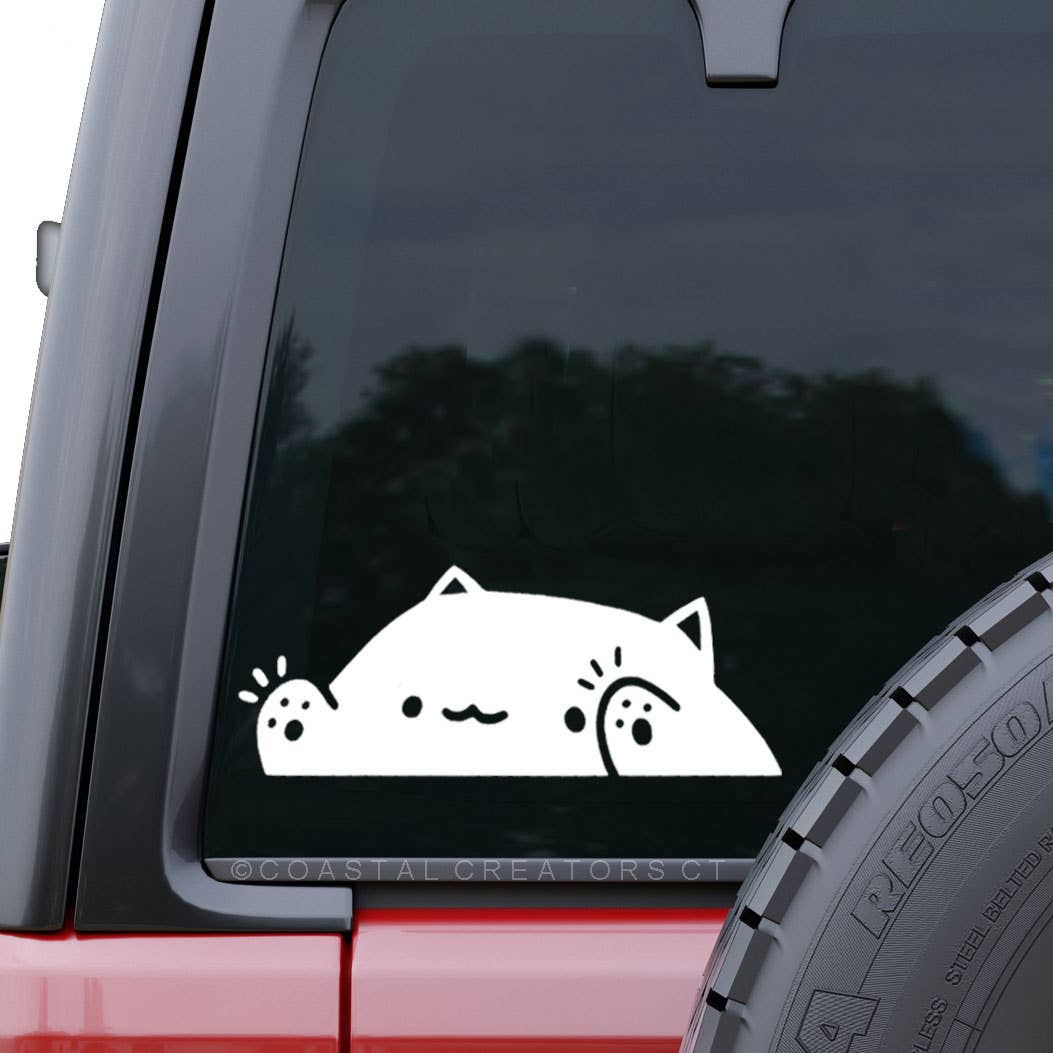 Cat Waving White Vinyl Window Sticker Decal