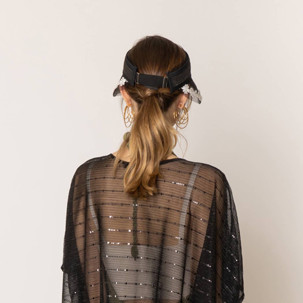 Straw Sun Visor with Floral Lace Decoration (Ivy)