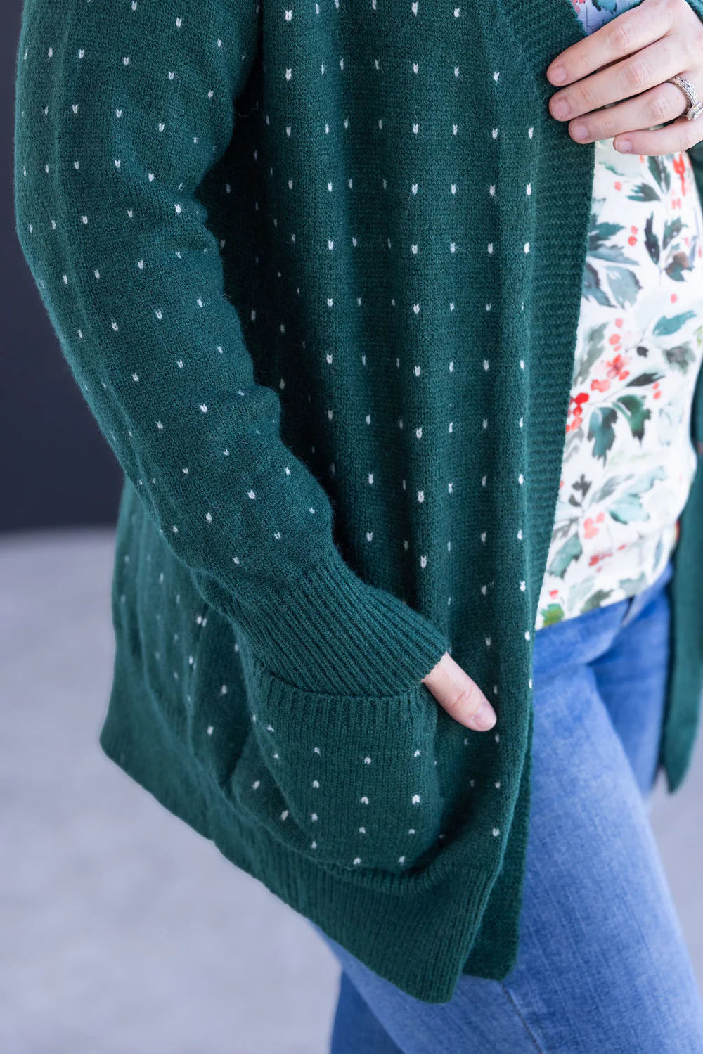 Dalilah Dot Cardigan - Forest Green