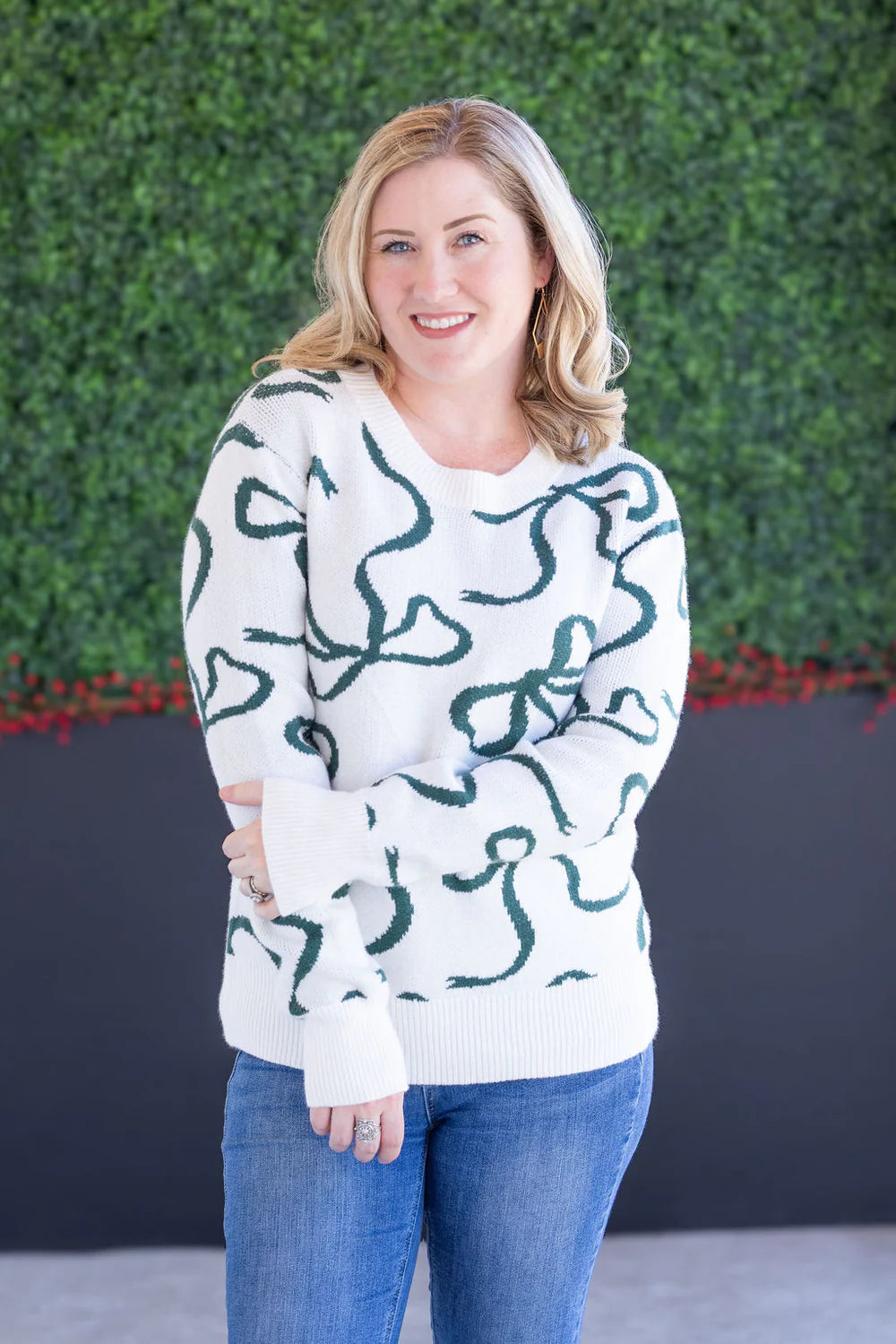 Ribbons Sweater - Ivory and Hunter Green
