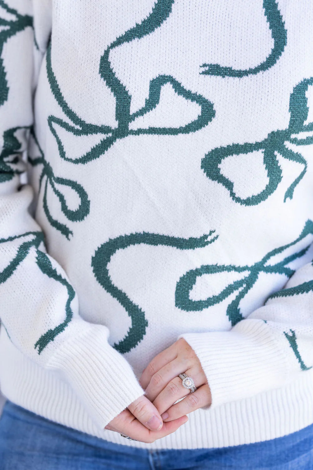 Ribbons Sweater - Ivory and Hunter Green