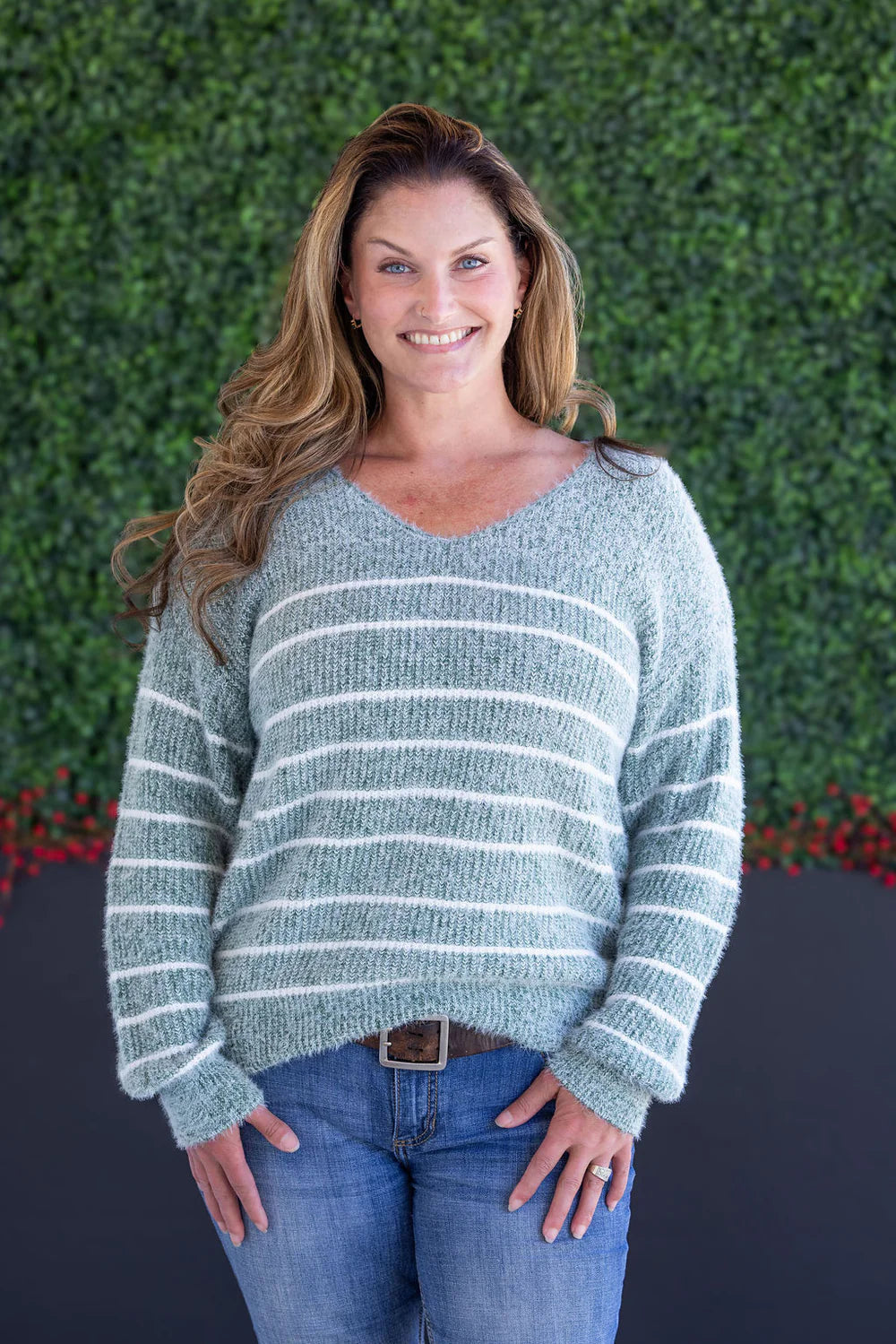 Cozy Striped Sweater - Green