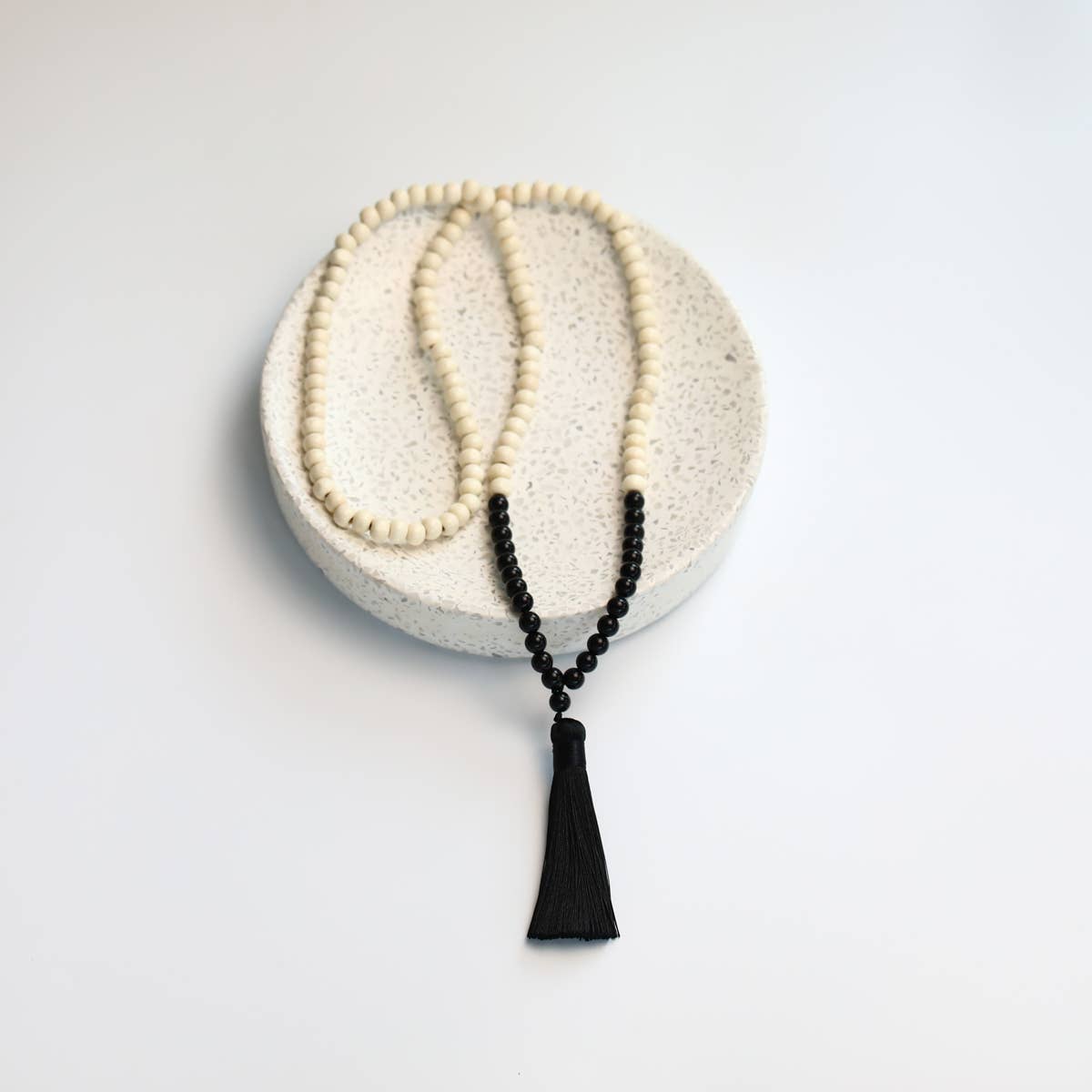 Boho Vibe Wood Bead & Tassel Necklace