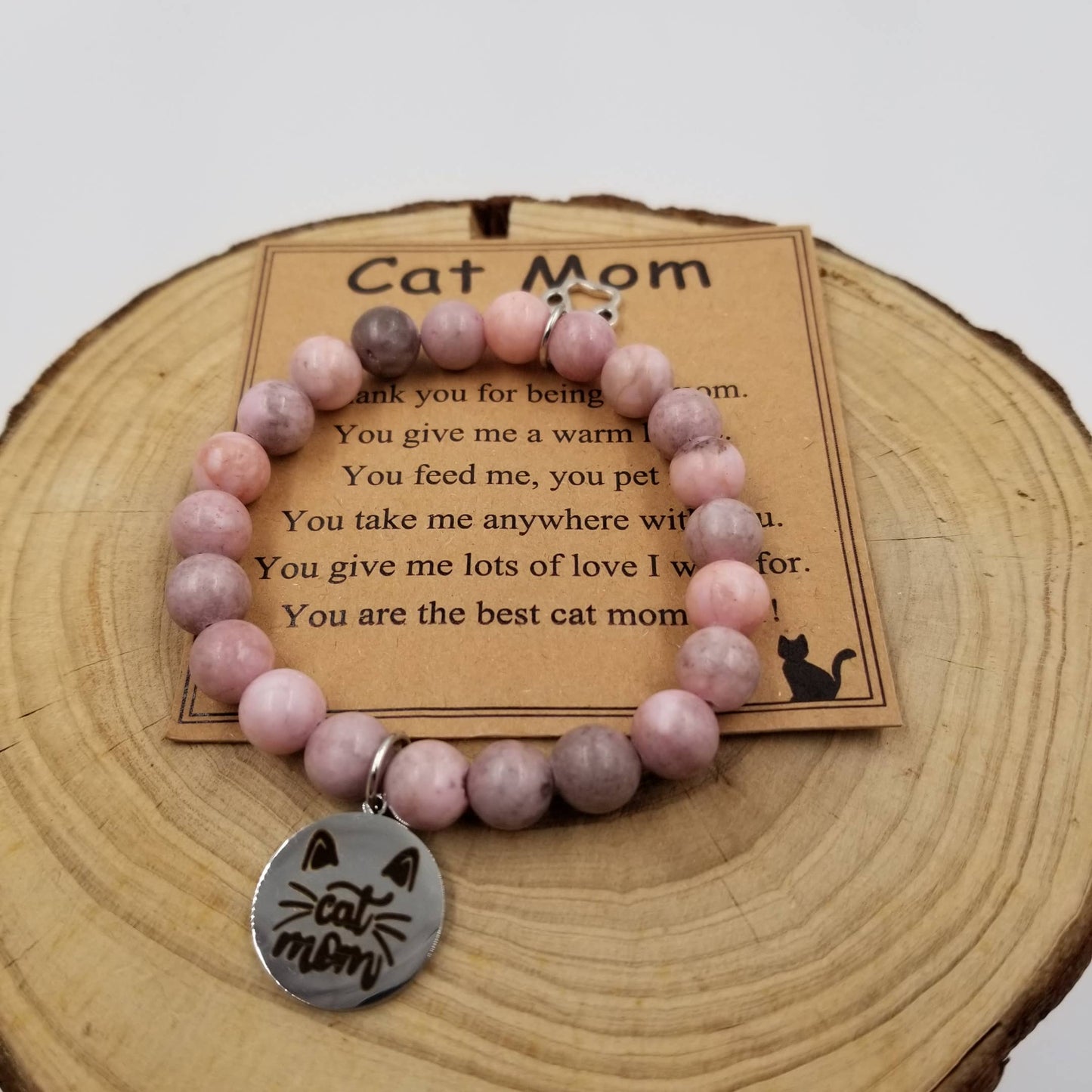 Natural Stone Cat Mom Commemorative Bracelet - 2 Colors