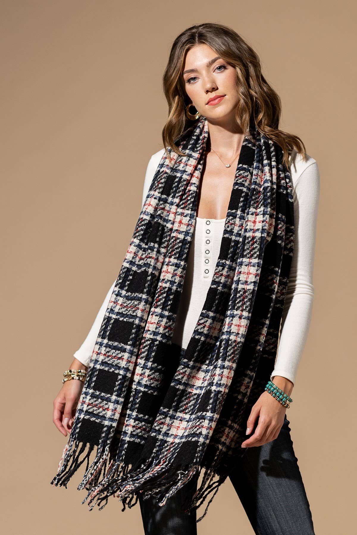 Checkered Plaid Oblong Scarf