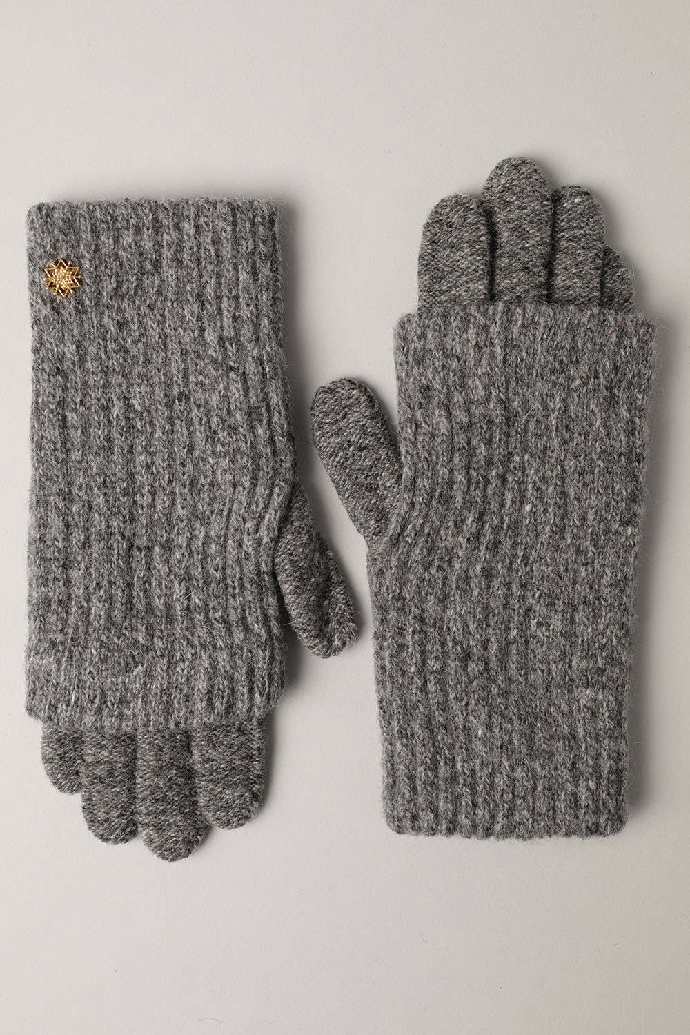 Winter Wool Blend Double Layer Knitted Gloves:Grey