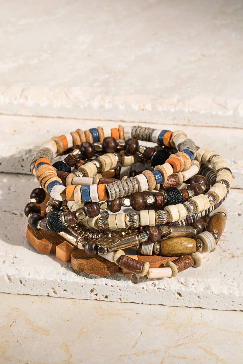 Mixed Bead Bracelet Set: Gdbrw-Brown / OS