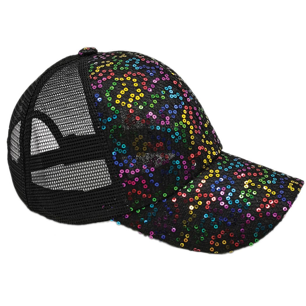 Sequin Leopard Baseball Cap with Meshed Back (Multi Color)