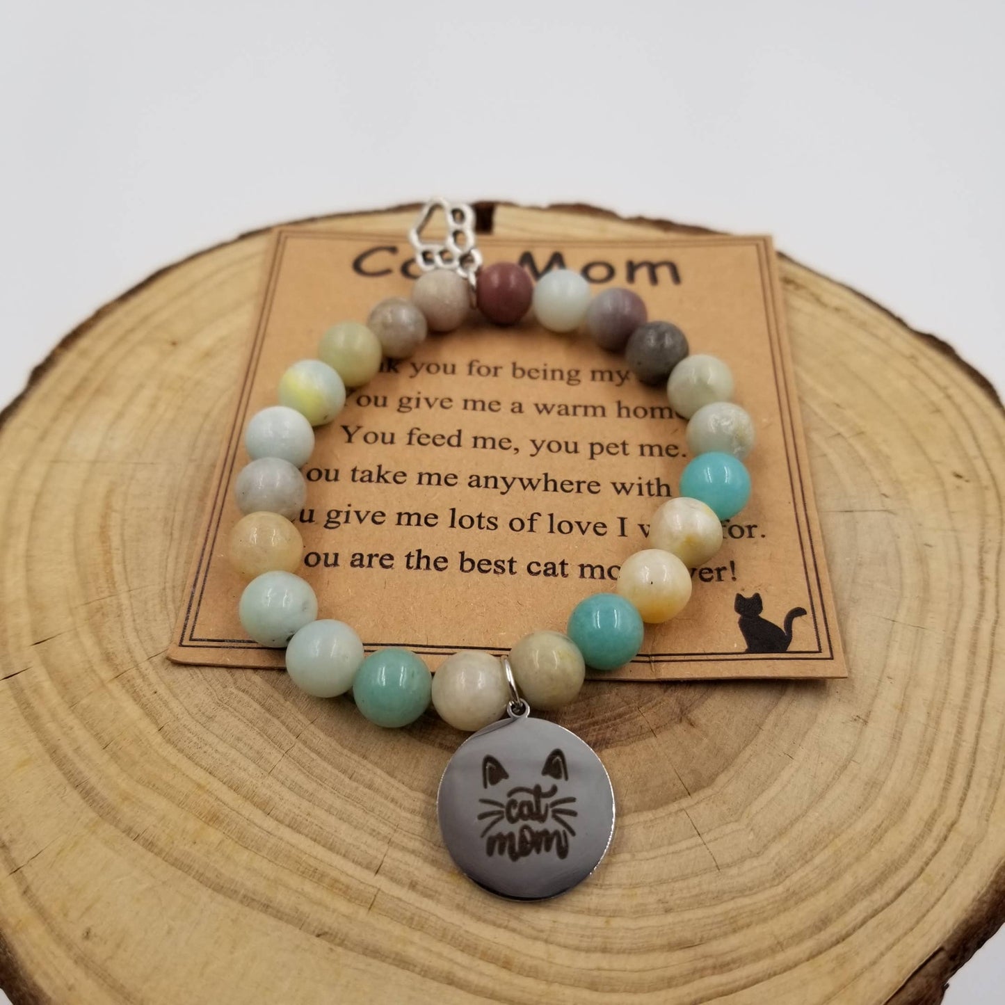 Natural Stone Cat Mom Commemorative Bracelet - 2 Colors