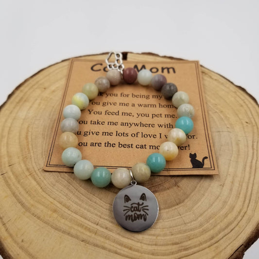 Natural Stone Cat Mom Commemorative Bracelet - 2 Colors