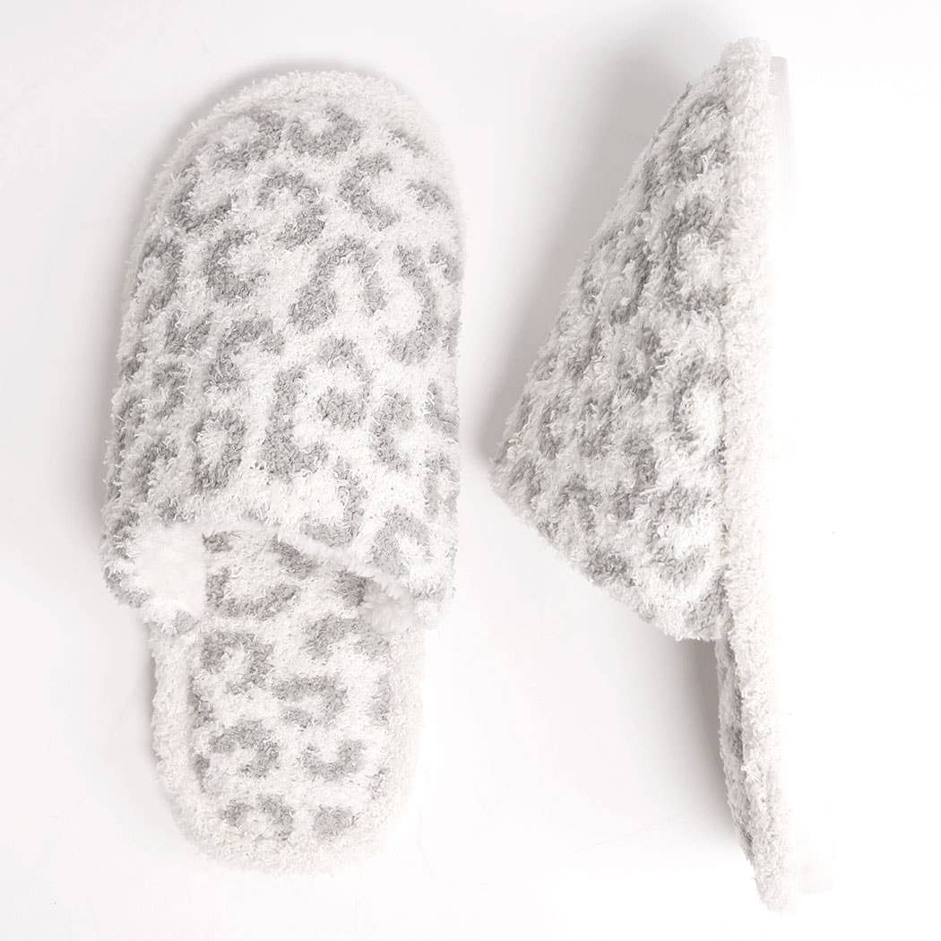 Winter Luxury Soft Leopard Pattern Slipper (Grey)