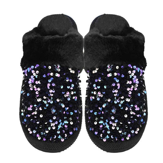 Sequin Faux Fur Home Slippers (Purple)