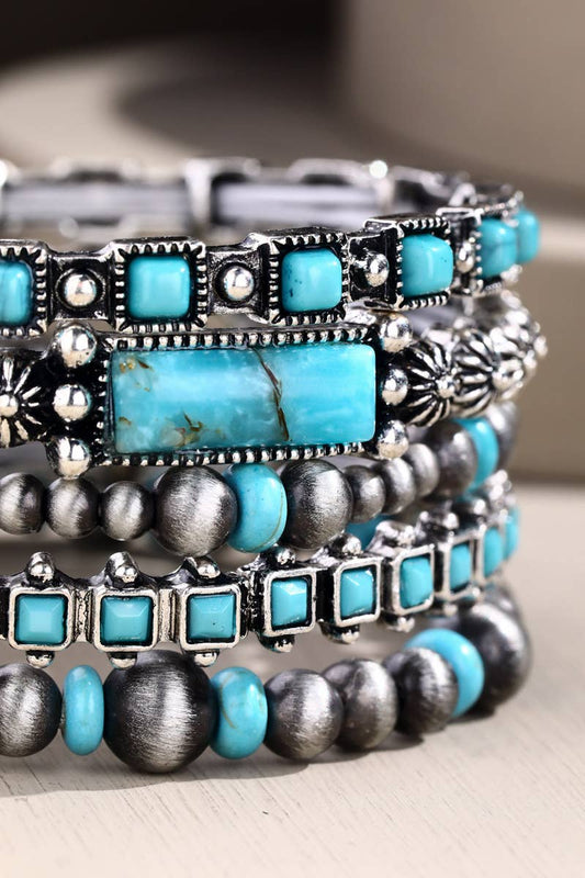 Layered Semi Stone & Metal Bead Bracelet: Turquoise (SBTQ) / OS