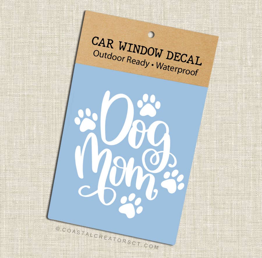 "Dog Mom" Hearts White Vinyl Car Window Decal