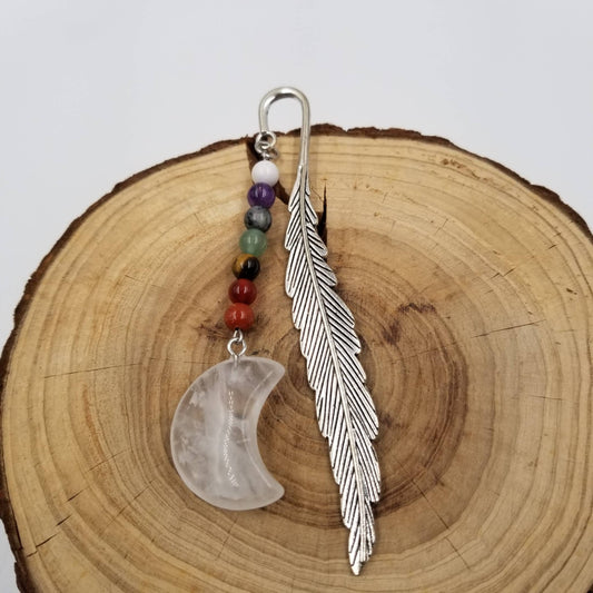 Natural Crystal Moon Feather Bookmark Pendant