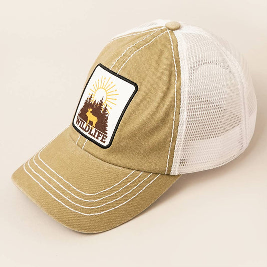 Wild Life Patch Mesh back Baseball Cap (Khaki)
