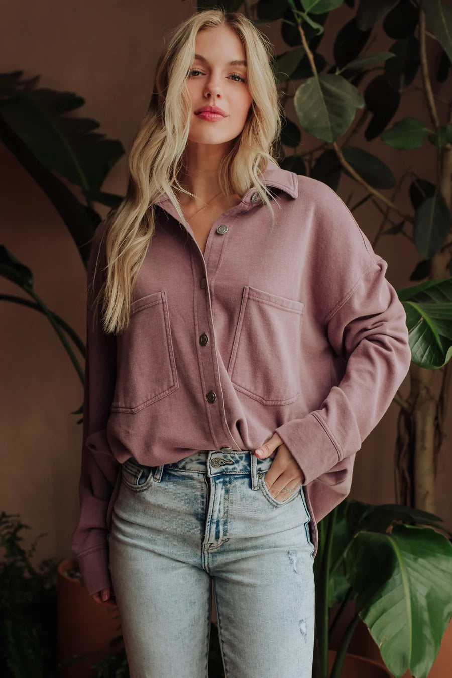 Lavender Washed Soft Button Up