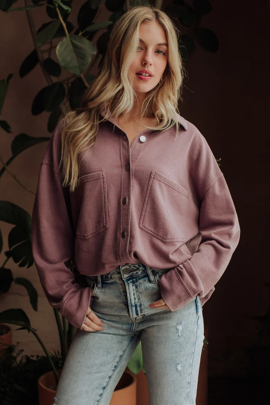 Lavender Washed Soft Button Up