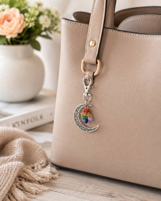 Natural Stone Crescent Moon Keychain