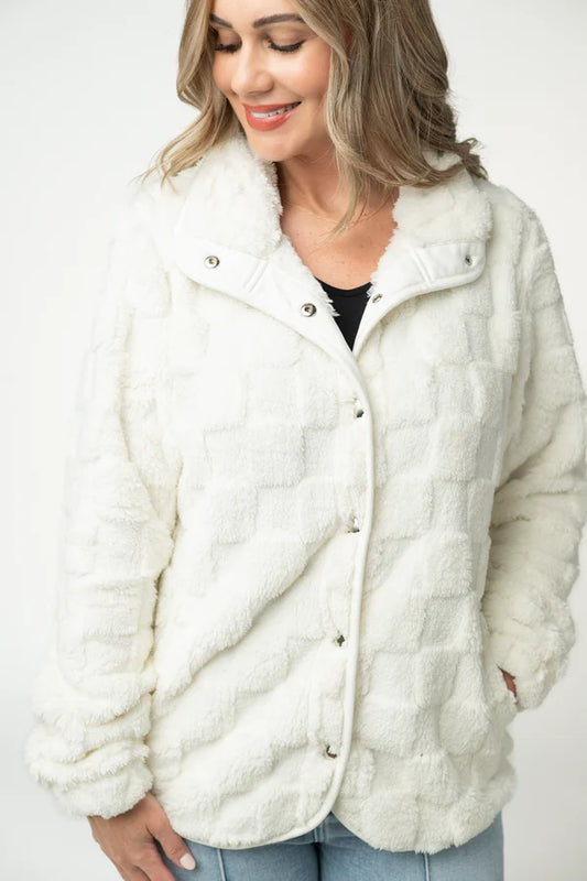 Checkered Snap Sherpa - Ivory
