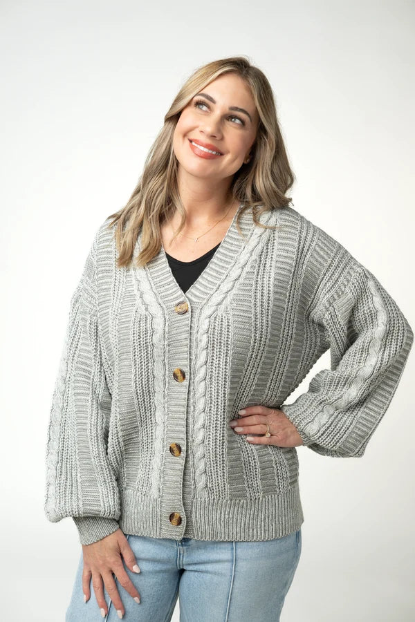 Cable Cardigan- Grey