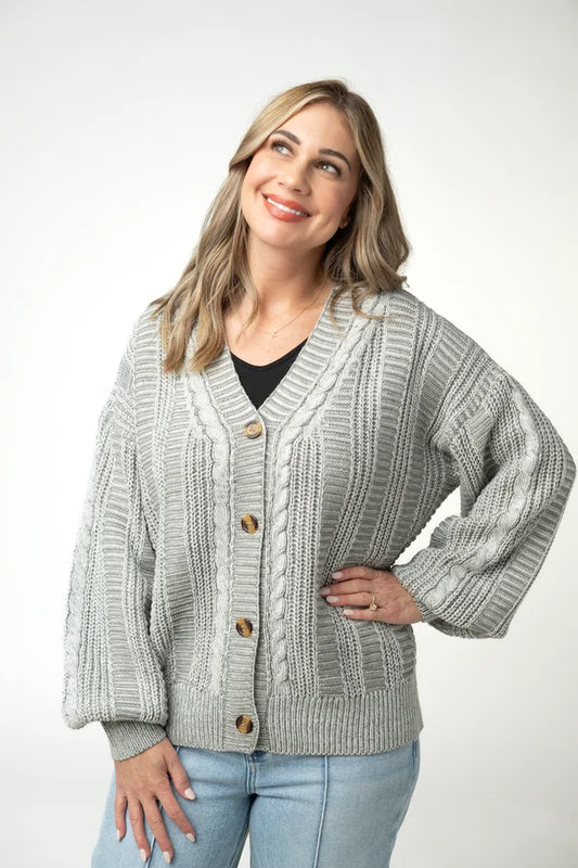 Cable Cardigan- Grey